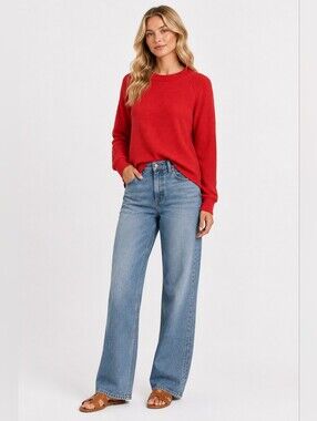 Madewell Size XS Red Crewneck Waffle Knit Thermal Sweatshirt